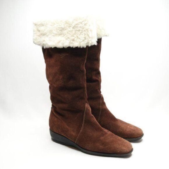 Pertti Palmroth Women's Size 38 Brown Suede Pull On Shearling Lined Winter Boots - Picture 1 of 9